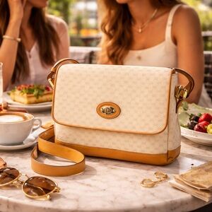 Vintage Gucci Micro GG Canvas Flap Shoulder Messenger Bag Tan Leather w/ COA